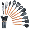 Non-Stick 11 Pcs Silicone Cooking Utensils Set with Wooden Handle