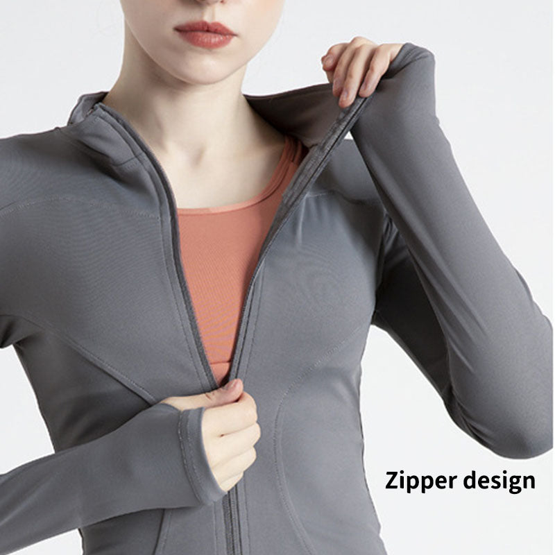 Women's Zip Up Lightweight Workout Athletic Crop Jacket Running Sports Yoga Cropped Top Seamless Fitted