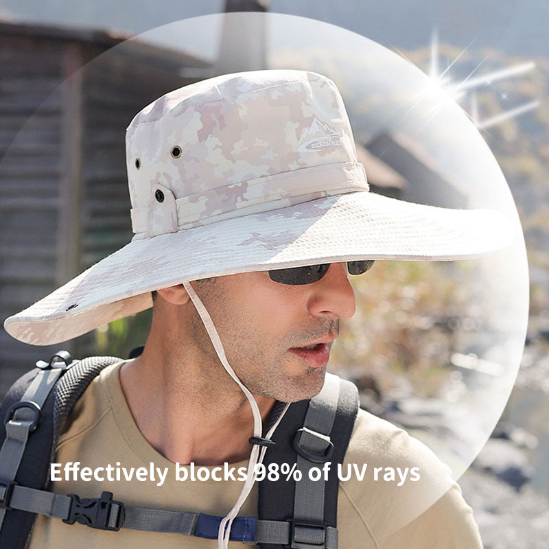 Summer sunscreen fishing hat men's mountaineering breathable shade 14cm increased brim outdoor fisherman hat