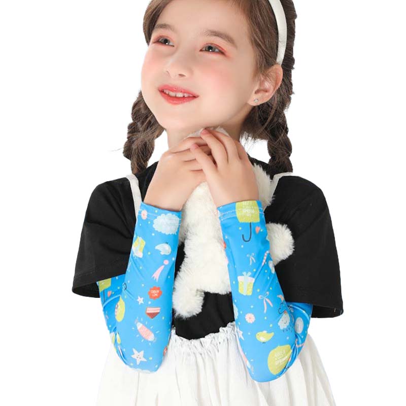 2Pairs Kid Arm Sleeves Sunscreen Sleeves Outdoor UV Protection Cartoon Cute Ice Sleeves for Boys and Girls