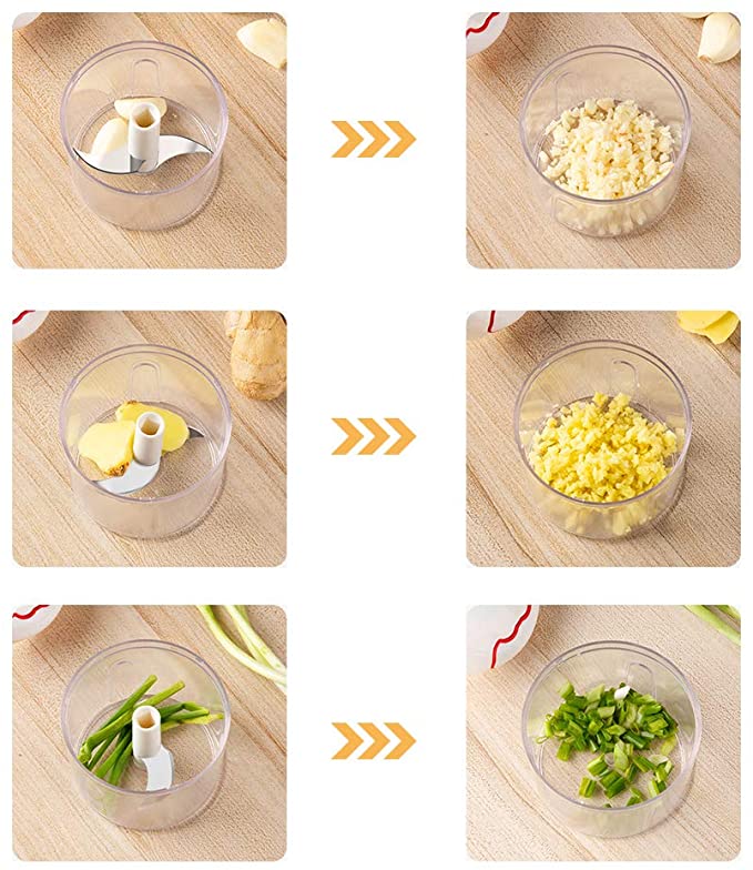 Picowe Mini Hand Easy Pull Food Processor Garlic Press, Hand Held Vegetable Chopper for Meat, Fruits, Nuts, Herbs, Onions, Garlic (170ML)