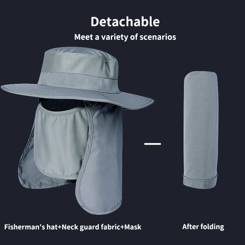 Outdoor sunshade and sunscreen fishing hat with enlarged brim, breathable, sweat-wicking, quick-drying, removable fisherman hat for men