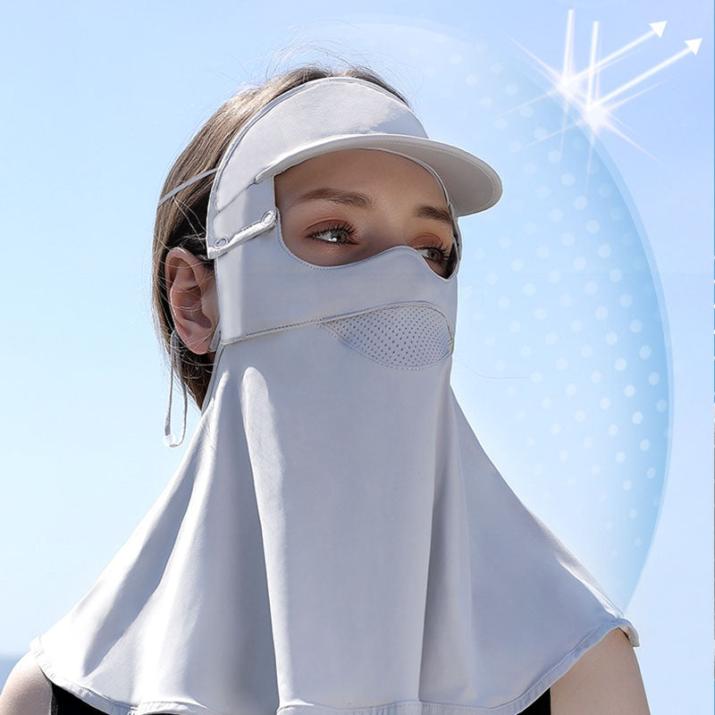 Summer Ice Silk Sunscreen Face Mask Full Face Female Frontal Neck UV Mask Removable Brim Face Kini