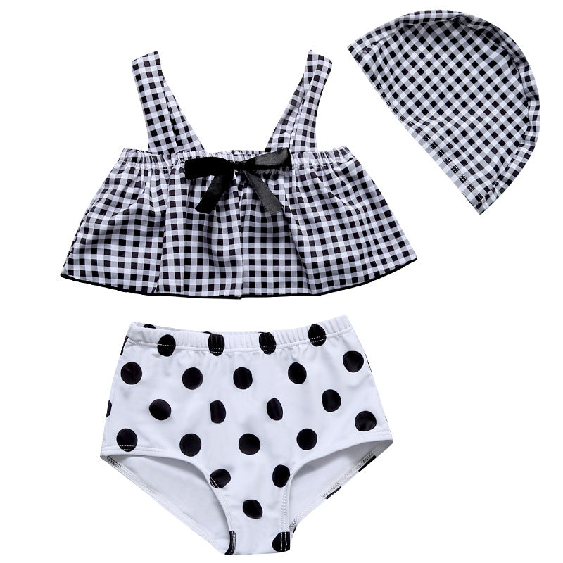 Girls Swimsuit 3-Piece Swimwear Bikini Tankini Beachwear Bathing Suit with Cap