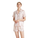 19 Momme 100% Mulberry Silk Short Sleeve Pajama Set – Notched Collar Loungewear with Shorts