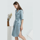19 Momme Mulberry Silk Nightgown with Belted Waist, Retro Elegant Qipao-Inspired Sleepwear with High Side Slit