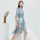 19 Momme Mulberry Silk Nightgown with Belted Waist, Retro Elegant Qipao-Inspired Sleepwear with High Side Slit