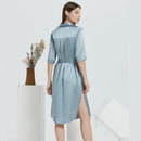 19 Momme Mulberry Silk Nightgown with Belted Waist, Retro Elegant Qipao-Inspired Sleepwear with High Side Slit