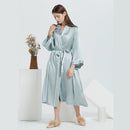 100% Mulberry Silk Long Robe & Nightgown Set – Tie-Waist Loungewear with Long Sleeves