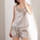 Close-up of high-grade gray silk sleeveless loungewear top