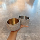 Side profile of compact 10 cm square ashtray showing sleek metallic edge and depth