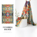 Mulberry Silk Long Scarf – Bohemian Floral Print Lightweight Wrap, 69 x 43 in