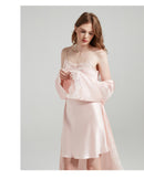 Lace Tie 100% Mulberry Silk Robe & Camisole Set – Romantic V-Neck Loungewear