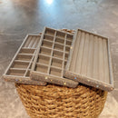 Top-down shot showing open lid and 3-compartment foam tray inside