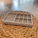 Close-up of crystal accents along lid seam and corner detailing