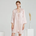 Embroidered Butterfly Silk Camisole & Robe Two-Piece Set – 100% Mulberry Silk Sleepwear with 3/4 Sleeves