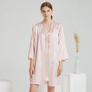 Embroidered Butterfly Silk Camisole & Robe Two-Piece Set – 100% Mulberry Silk Sleepwear with 3/4 Sleeves