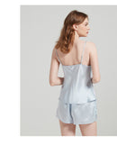 19 Momme 100% Mulberry Silk V-Neck Lace Trim Cami & Shorts Loungewear Set
