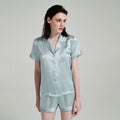 19 Momme 100% Mulberry Silk Short Sleeve Pajama Set – Notched Collar Loungewear with Shorts
