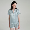 19 Momme 100% Mulberry Silk Short Sleeve Pajama Set – Notched Collar Loungewear with Shorts