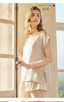Sleeveless 100% Mulberry Silk Shorts Pajama Set for Women