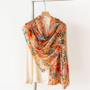 Mulberry Silk Long Scarf with Leopard and Floral Prints – Lightweight Vintage Wrap for Spring