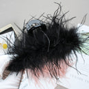 Front view of black feather shark clip hair accessory on white background