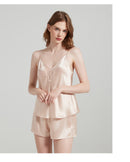 19 Momme 100% Mulberry Silk V-Neck Lace Trim Cami & Shorts Loungewear Set