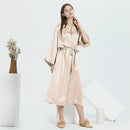 100% Mulberry Silk Long Robe & Nightgown Set – Tie-Waist Loungewear with Long Sleeves