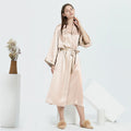 19 Momme Heavyweight 100% Mulberry Silk Long Robe – Long-Sleeve Open-Front Nightgown for Women