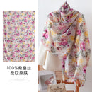 Mulberry Silk Long Scarf – Bohemian Floral Print Lightweight Wrap, 69 x 43 in