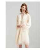 Women's 19 Momme 100% Mulberry Silk Lace-Trim Camisole & Robe Sleepwear Set