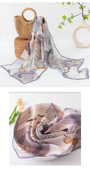 Floral Print Mulberry Silk Scarf – Lightweight 96% Silk Wrap with Botanical Motifs, 16 x 63 in