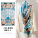 Mulberry Silk Long Scarf – Bohemian Floral Print Lightweight Wrap, 69 x 43 in