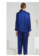 30 Momme Mulberry Silk Pajama Set – Long Sleeve Top & Ankle-Length Pants, Notched Collar Loungewear for Women