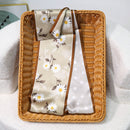 Printed Mulberry Silk Slim Scarf – 16 x 150 cm Long Neck Scarf with Trailing Ribbon for Spring