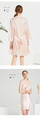 100% Mulberry Silk V-Neck Cami & Robe Sleepwear Set