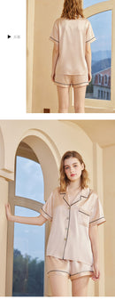 100% Mulberry Silk Pajama Set for Women – 19 Momme Short Sleeve Top with Shorts or Long Pants, Notched Collar Loungewear