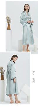 19 Momme Heavyweight 100% Mulberry Silk Long Robe – Long-Sleeve Open-Front Nightgown for Women