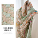 Mulberry Silk Long Scarf – Bohemian Floral Print Lightweight Wrap, 69 x 43 in