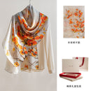 100% Mulberry Silk Floral Print Long Scarf – 170 x 55 cm Gift Box Set for Women, Spring Collection