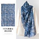 Mulberry Silk Long Scarf – Bohemian Floral Print Lightweight Wrap, 69 x 43 in