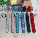 Luxury crystal-embellished wooden signature pen on white background, front view