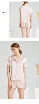 19 Momme 100% Mulberry Silk Short Sleeve Pajama Set – Notched Collar Loungewear with Shorts