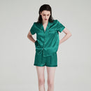 19 Momme 100% Mulberry Silk Short Sleeve Pajama Set – Notched Collar Loungewear with Shorts