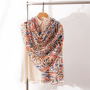 Mulberry Silk Long Scarf with Leopard and Floral Prints – Lightweight Vintage Wrap for Spring