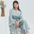 100% Mulberry Silk Long Robe & Nightgown Set – Tie-Waist Loungewear with Long Sleeves