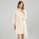 Lace Tie 100% Mulberry Silk Robe & Camisole Set – Romantic V-Neck Loungewear