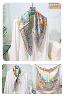 Mulberry Silk Square Scarf – 100% Pure Silk Bandana with Vintage French Print, Spring Accessory for Women