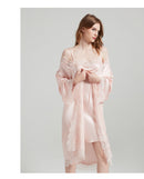 Lace Tie 100% Mulberry Silk Robe & Camisole Set – Romantic V-Neck Loungewear
